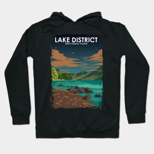 Lake District National Park Vintage Minimal Retro Travel Poster at Night Hoodie